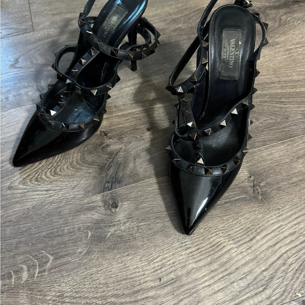 Valentino Black Patent Studded Heels